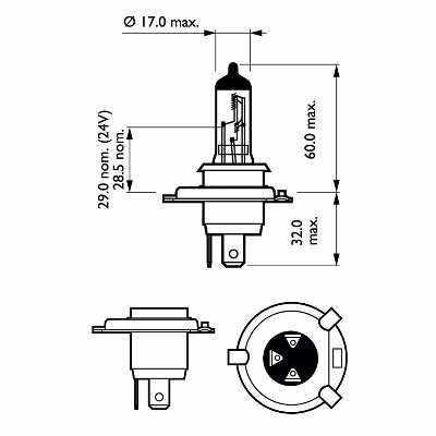 H4 Philips Premium Lámpara Vision +30% 12V 60/55W