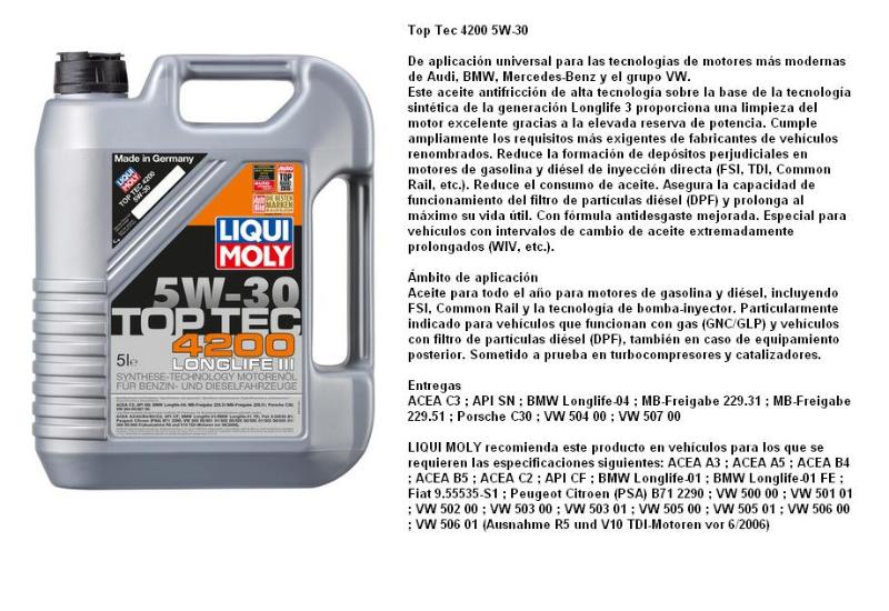 LIQUI MOLY 8973 - ACEITE 5W30 TOP TEC 4200 LONGLIFE III 5 LITROS