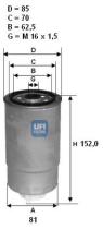 Ufi 2435101 - FILTRO GASOIL ROSC.