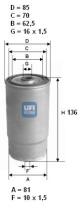 Ufi 2452500 - FILTRO GASOIL ROSC. (SIN TAPON)