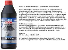 LIQUI MOLY 4434 - ACEITE SAE 75W90 PARA EL CAMBIO GL4+ 1 LITRO